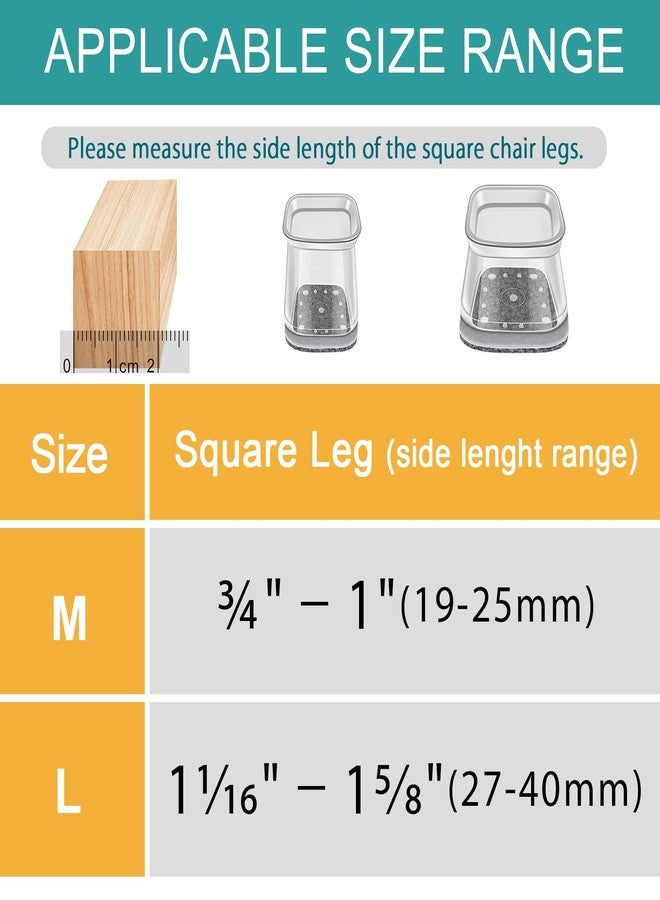 Ansible 24 Pcs Chair Leg Floor Protectors Square, Silicone Felt Furniture Leg Pads Caps Covers for Hardwood Floors (Fit:1-1/16" to 1-5/8"（27-40mm) - Image 3